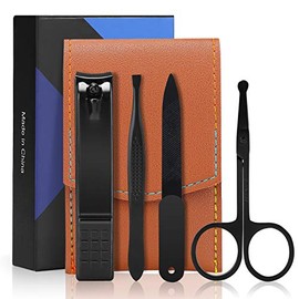 Manicure Set Men Travel Nail Clipper Kit - Mini Luxury Manicure 4 in 2 Manicure & 1 Nose Hair Scissors Stainless Steel Professional Pedicure Set Travel Nail Grooming Kit Gift for Men Lovers Parents
