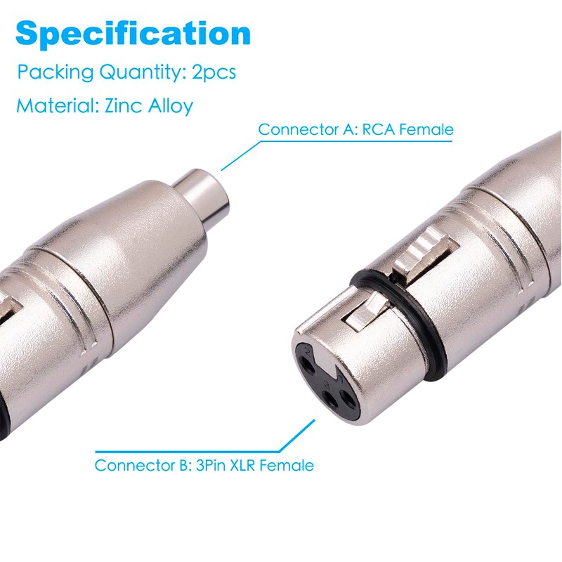 HUALEU 2Pack XLR Female to RCA Female Adapter Converter, Gender