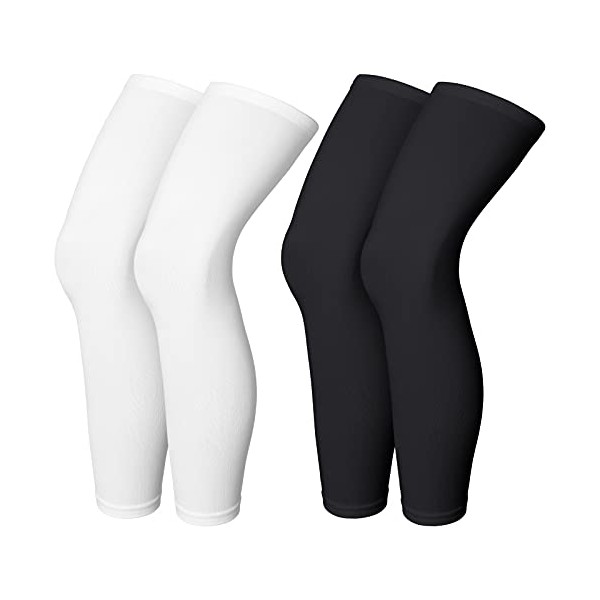 Compression Leg Sleeve Full Length Leg Sleeves Sports Cycling Leg Sleeves for Men Women, Running, Basketball (4 Pieces,Black and White,S)