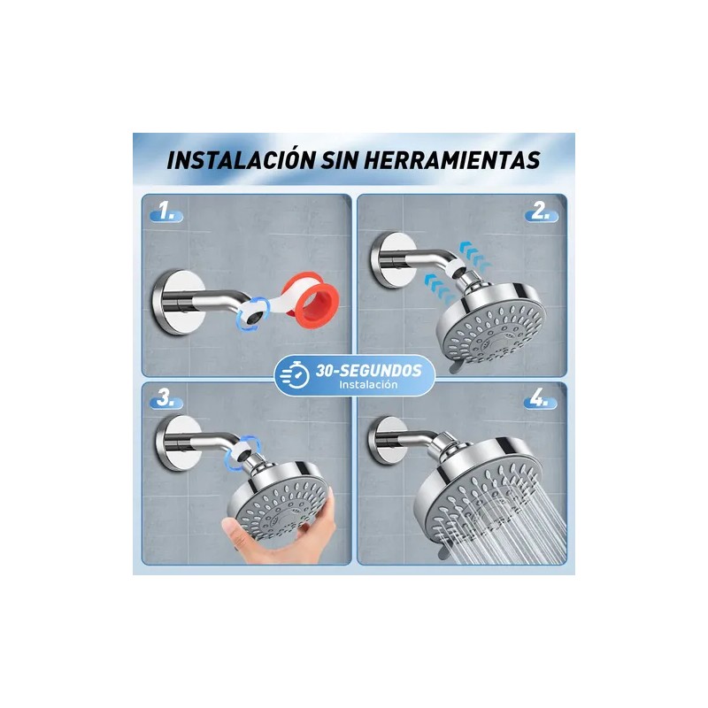 Ducha De Alta Presión De Acero Inoxidable Ajustable 5 Modos
