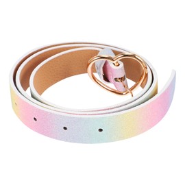 LUOZZY Rainbow Belt PU Leather Waist Belt for Women Girls Heart Belt Glitter Rainbow Belt Adjustable Shiny Dress Belt with Metal Heart-shaped Buckle