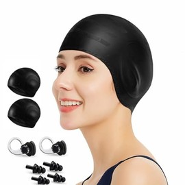 Gorros de Natación, Gorra Impermeable de Silicona Con Función de Protección Auditiva, Incluye Tapones para Oídos y Pinza Nasal, Unisex Adecuado para M