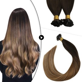 Ugeat Flat Tip Human Hair Extensions 18 Inch Hot Fusion Hair Extensions Human Hair 50 Gram Keratin Tip Hair Extensions Human Hair Balayage #2/6/12 Fusion Hair Extensions Blonde with Brown