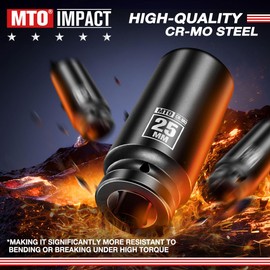 MTO 1/2" Drive 25mm Deep Impact Socket, 6 Pt. Metric Socket, CR-MO Steel & Anti-Corrosion Coating for Heavy-Duty Use
