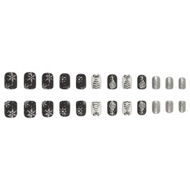 24Pcs Christmas Snowflake Press on Nails Short Square Fake Nails Christmas Tree False Nails White Black Acrylic Nails Silver Glitter Press on Nails Stick on Nails for Women Christmas Nail Art Decor