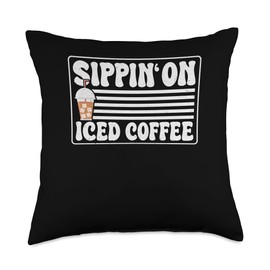 Iced Coffee Cold Coffee Design Sippin On Iced Cold Coffee Throw Pillow, 18x18, Multicolor