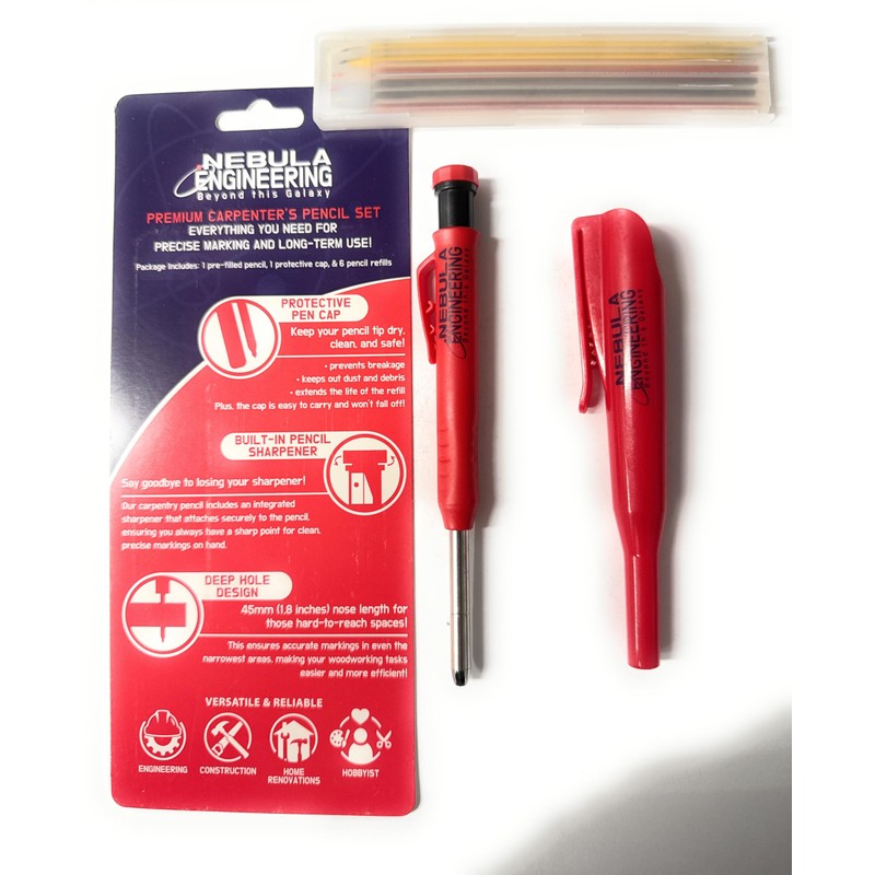 Nebula Engineering Premium Carpenter’s Pencil Set – Built-In Sharpener, Protective