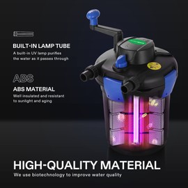 VIVOGROW Bio Pressure Pond Filter, up to 1000 Gallons, Pond Filter System with Convenient Cleaning Crank Handle for Garden, Pool, Fishpond, Black