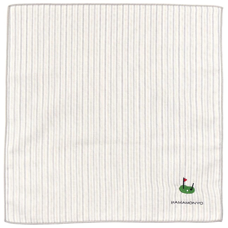 Hamamonyo Reversible Gauze Handkerchief, Striped and Golf, gray