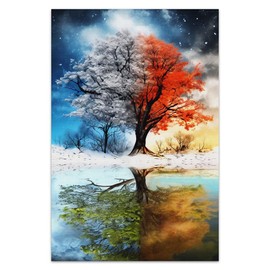 Bvkilrvc Unframed Canvas Wall Art, Four Season Tree Of Life Wall Decor Print Painting Gift Wall Living Room Bedroom Home Office Decoration Painting Unframed 16x24inch