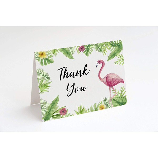 The Invite Lady Flamingo Thank You Cards Let's Flamingle Notes Folded Cards Baby Bridal Wedding Shower Birthday Graduation Retirement Cards Tropical Leaves Flowers Printed Blank Inside (24 Count)