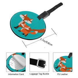 TKS MITLAN 1 Pack Cartoon Fox PU Leather Travel Cruise Luggage Tag Two Cute Orange Foxes Animal Baggage Bag Backpack Instrument with Privacy Flap Name ID Label for Women Men Girls Suitcase(Round)