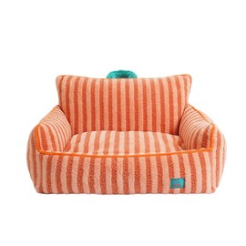 ZEZE Striped Furniture Style Sofa Cat Bed – Modern Upholstered Pet Couch for Cats & Small Dogs, Soft Cushion & Elevated Design, Stylish Pet Furniture for Home Decor (Orange, Large)