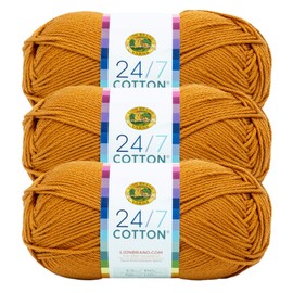 Lion Brand 24/7 Cotton Yarn, Lightweight Yarn for Knitting, Crocheting, and Crafts, Terracotta, 3 Pack