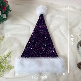 HavanySkr Purple Sequin Santa Hat for Adults, Sequin Christmas Hat for New Year Party Christmas Costume Supplies
