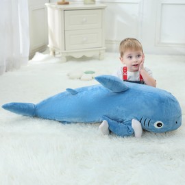Ponjauk 80 cm Large Stuffed Shark Plush Toy, Large Shark Cuddly Toy XXL Body Cushion Weighted Animals Sharks Cuddly Christmas Birthday Gifts for Children