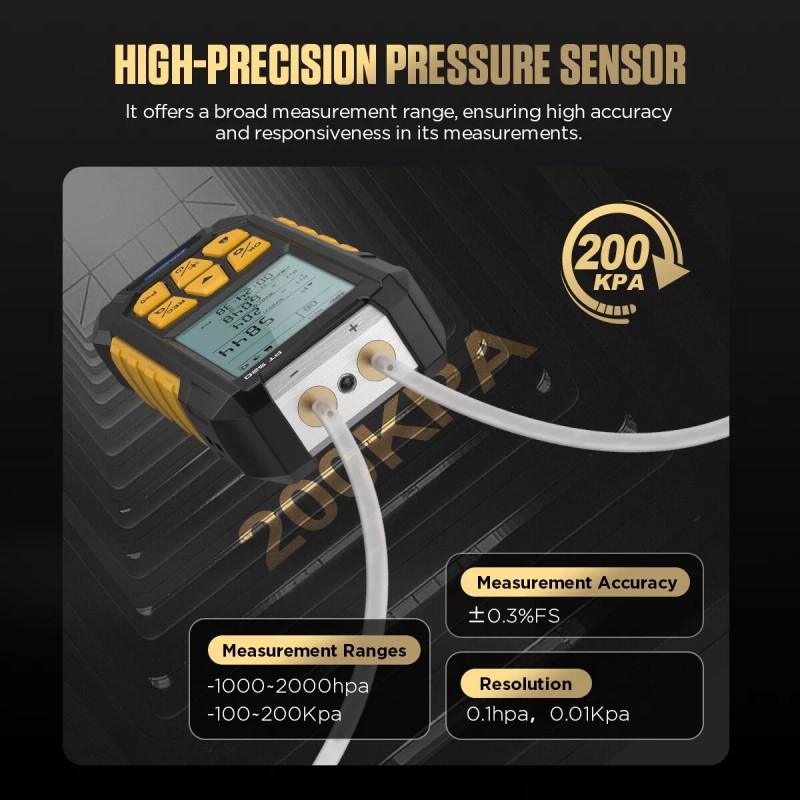 AUTOOL Portable Digital Manometer Dual Port Air Vacuum Pressure Gauge
