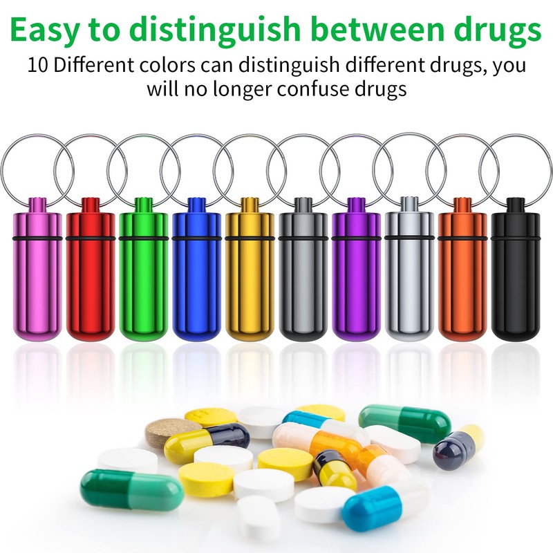 Small Portable Pill Case with Keychain(10 Pack), Urekt Waterproof Aluminum