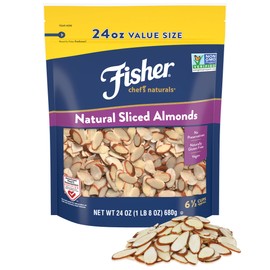 Fisher Chef's Naturals Unsalted Sliced Almonds 24oz Resealable Bag, Raw Nuts Perfect for Cooking, Baking & Snacking, Healthy Snacks for Adults, Vegan Protein, Keto Snack, Gluten Free