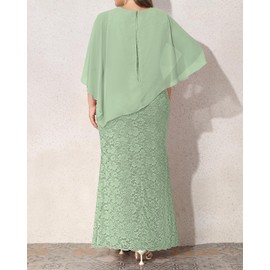 Formal Dress Women Wedding Guest Plus Size Sage Green Mother of Bride Groom Lace Long Bridesmaid Evening Cape Prom Gowns