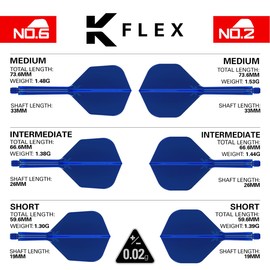 TARGET Darts K Flex Integrated Dart Flights And Shafts, No.2 Blue (Short) | Pack Of 3 K-Flex – No2, Kflex All In One Moulded Dart Flight & Stem | Professional Dart Accessories