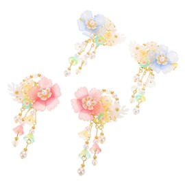 Healeved 2 Pairs Vintage Chinese Hanfu Hair Accessories Pearl Flower Hairpins for Women Lightweight with Tassels for Parties and Traditional Styling