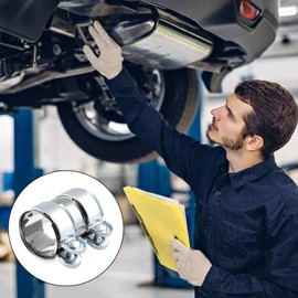 Stainless Steel Pipe Connector Diameter 55 mm, Exhaust Clamps Clamps with Double Clamp, Exhaust Pipe Connector, Universal Exhaust System, 95 mm Length
