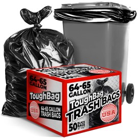 ToughBag 64-65 Gallon Trash Bags, 50x60" Large Black Can Liners (50 Count) – Made in USA