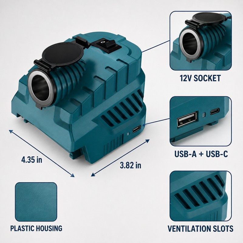 18V to 12V Power Adapter for Makita Batteries with Cigarette