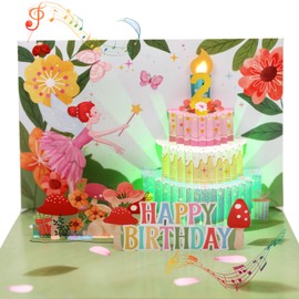 2nd Birthday Card for Girls, Musical Birthday Cards for 2 Years Old Granddaughter Daughter Niece Baby Kids Girl, 3D Pop-up Fairy Birthday Card with Music & Light for 2 Year-old Girls