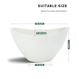 LaDoVita Plant Pots with Drainage Holes, 12 Inch Large Planters for Indoor Plants, Plastic Flower Pots Outdoor, 2 Pack, White