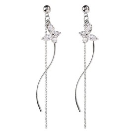 Zircon Butterfly Tassel Earrings for Women Long Colours Crystal Imitation Pearl Dangle Earrings Rhinestone Butterfly Drop Earrings (Silver-02)
