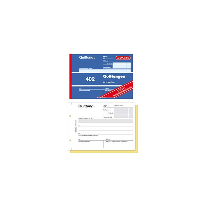 Herlitz Receipt Pad 402, Self-Copying, A6 Landscape, 2 x 40
