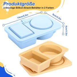 starfa lab Reusable Silicone Snackle Box Containers with Lids,2 Pack Double Compartment Leak Proof Snack Containers for Kids,On-The-Go,Sauces and Salads