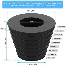 Zodazoqa Umbrella Cone Wedge Parasol Base Stand 1.5 Inch/ 38 mm Patio Table Hole Ring Plug for for Table Hole in Patio,or Keep Stability Table Umbrella Hole Opening or Parasol Base Stand (Black)