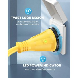 Kohree 50 Amp to 15 110V RV Adapter Plug, 15 Male yellow and black