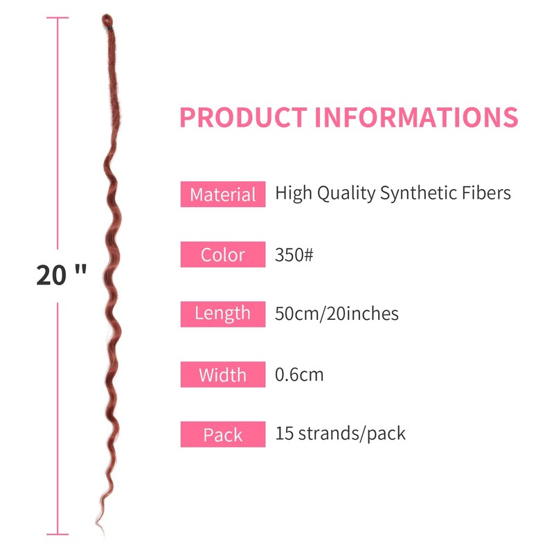 Curly Ends Thin 0.6 cm Dreadlock Extensions 20 Inch Synthetic