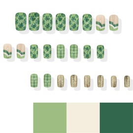TailaiMei 24Pcs St. Patrick's Day Press on Nail, Green Shamrock Irish Design False Fingernails with Self-Adhesive Jelly Nail Glue Tabs, Artificial Nails Acrylic Full Cover Nails for Women(138)