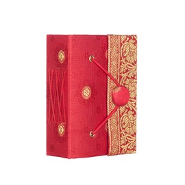 Sari Journal Mini 8cm x 10cm - Red - Unlined Recycled Paper - Elastic Closure - Pocket Notebook and Diary - Indian Stationery Gift - for Men Women Students - Sari Fabric