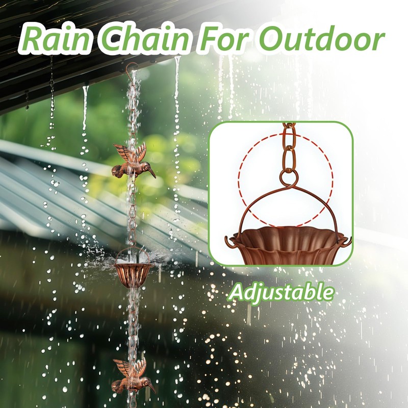 Joyzan Rain Chains for Gutters Outside, 8.5FT Adjustable Rain Catcher