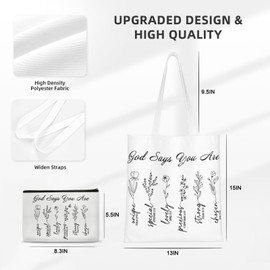 Huyryer Baptism White Elephant Gifts for Girl Catholic Women Faith, Teen Girl Gifts Trendy Stuff for Teenage Girls, Religious Bible Bags Christian Bible Verse Canvas Tote Makeup Bag Set