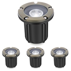 Gardencoin Brass Landscape Well Lights - 12V Waterproof LED Wired In-Ground Outdoor Lighting, Antique Bronze Flat Top Design for Landscaping/Garden/Walkway/Trees Without MR16 Bulb (4 Pack)