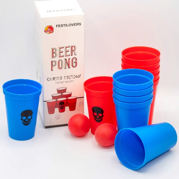Mini Beer pong maudit avec gage, gobelets incassables, jeu de soirée, jeu d'alcool bière pong avec 12 gobelets et 2 balles de ping pong, jeu à boire pour apéro