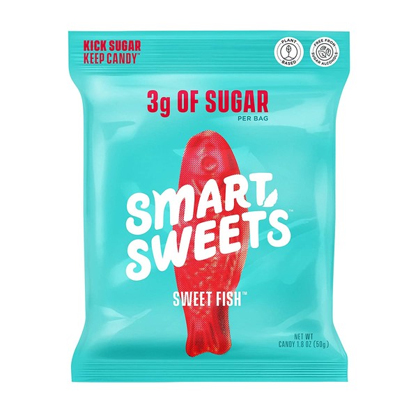 SmartSweets Sweet Fish, Candy with Low Sugar (3g), Low Calorie, Plant-Based, Single Bag 1.8 oz.