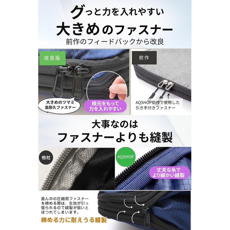 YKK Double Zipper: AQshop Compression Bag, Compression Pouch, For Travel,