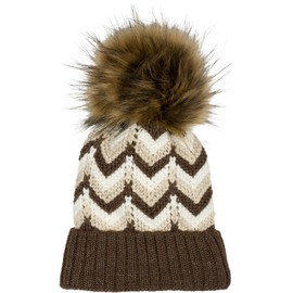 styleBREAKER 04024188 Women's Knitted Bobble Hat with Zigzag Pattern and Fleece Lining, Winter Fur Bobble Hat, Knitted Hat, brown / beige