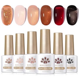 Born Pretty U V Nagellack Transparentes Milch-Gelee Nude Braun Burgund Schwarz - Gel Nagellack Kristall Transparent U V Lack Maniküre und Nagelkunst DIY zu Hause 6PCS