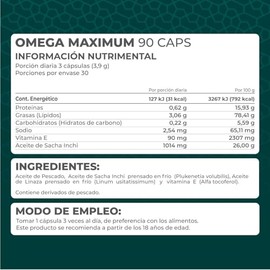 PRONAT  Omega Maximum, Suplemento Alimenticio, 90 Cpsulas con Omega 3, 6 y 9, 1014 mg de Aceite Sacha Inchi, Pescado, Linaza y Vitamina E             