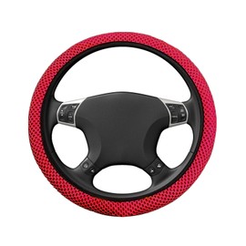 Steering Wheel Cover,Universal 37-38cm Steering Wheel Covers,Microfibre Leather Breathable Steering Wheel Protector Non-Slip Elastic Wheel Casing Car Accessories for Most Cars (Red)