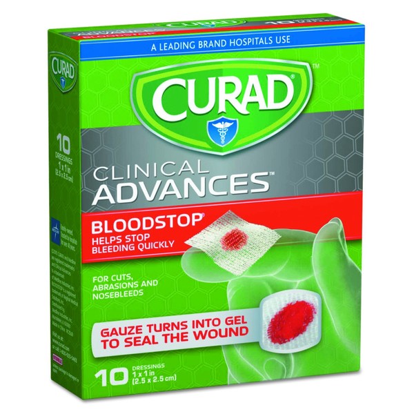 Curad Bloodstop Hemostatic Gauze, 1 X 1 Inches, 10 Count